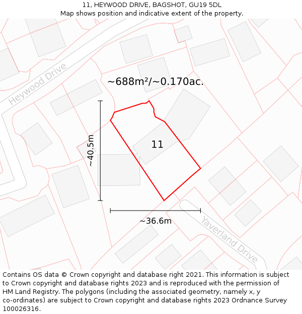 11, HEYWOOD DRIVE, BAGSHOT, GU19 5DL: Plot and title map