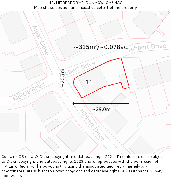 11, HIBBERT DRIVE, DUNMOW, CM6 4AG: Plot and title map