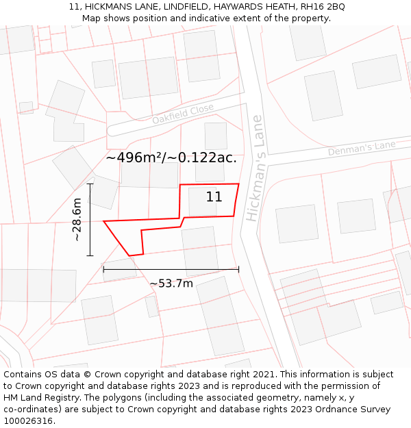 11, HICKMANS LANE, LINDFIELD, HAYWARDS HEATH, RH16 2BQ: Plot and title map