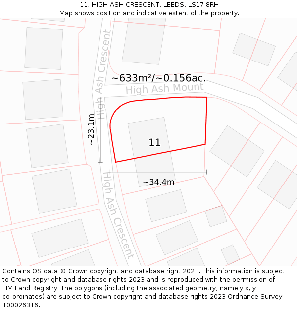 11, HIGH ASH CRESCENT, LEEDS, LS17 8RH: Plot and title map