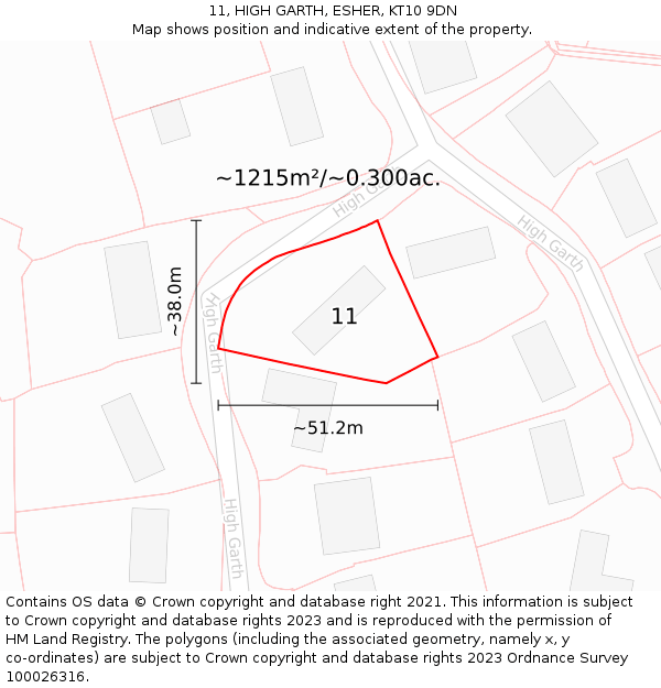 11, HIGH GARTH, ESHER, KT10 9DN: Plot and title map