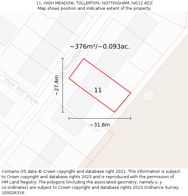 11, HIGH MEADOW, TOLLERTON, NOTTINGHAM, NG12 4DZ: Plot and title map