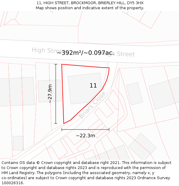 11, HIGH STREET, BROCKMOOR, BRIERLEY HILL, DY5 3HX: Plot and title map