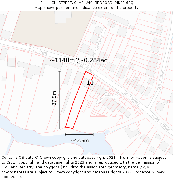 11, HIGH STREET, CLAPHAM, BEDFORD, MK41 6EQ: Plot and title map