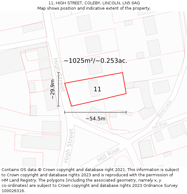 11, HIGH STREET, COLEBY, LINCOLN, LN5 0AG: Plot and title map