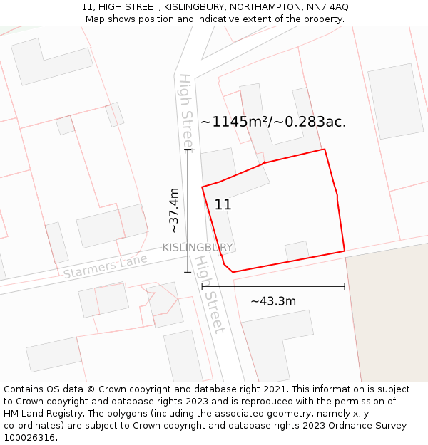 11, HIGH STREET, KISLINGBURY, NORTHAMPTON, NN7 4AQ: Plot and title map