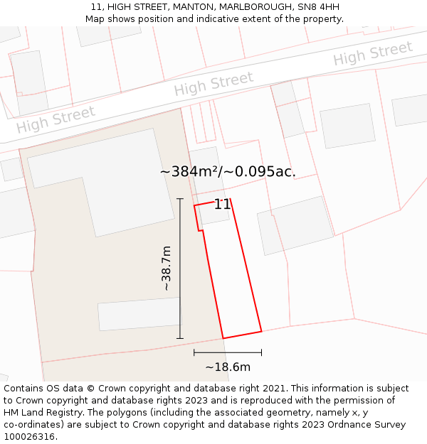 11, HIGH STREET, MANTON, MARLBOROUGH, SN8 4HH: Plot and title map