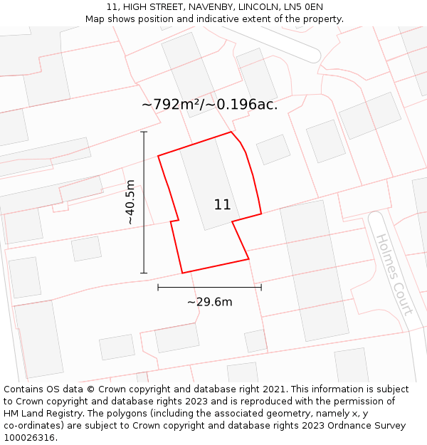 11, HIGH STREET, NAVENBY, LINCOLN, LN5 0EN: Plot and title map