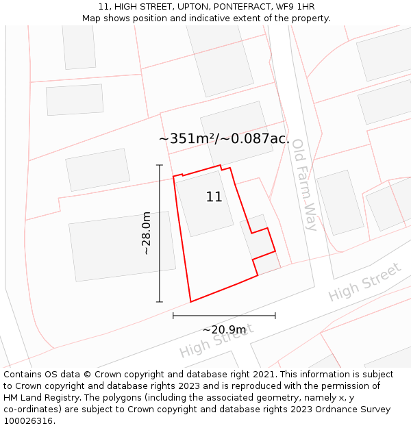 11, HIGH STREET, UPTON, PONTEFRACT, WF9 1HR: Plot and title map