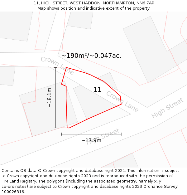 11, HIGH STREET, WEST HADDON, NORTHAMPTON, NN6 7AP: Plot and title map