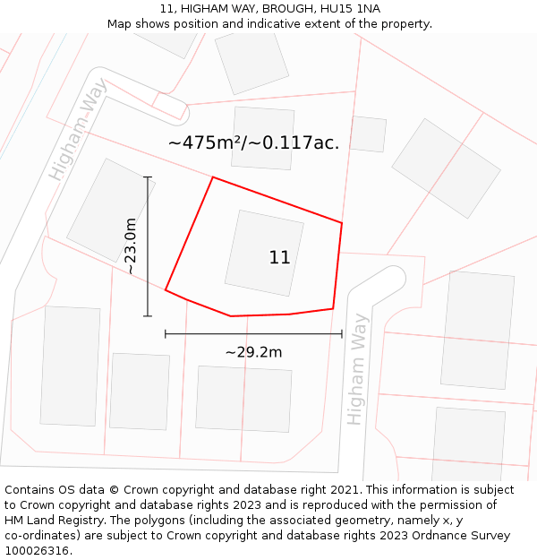 11, HIGHAM WAY, BROUGH, HU15 1NA: Plot and title map