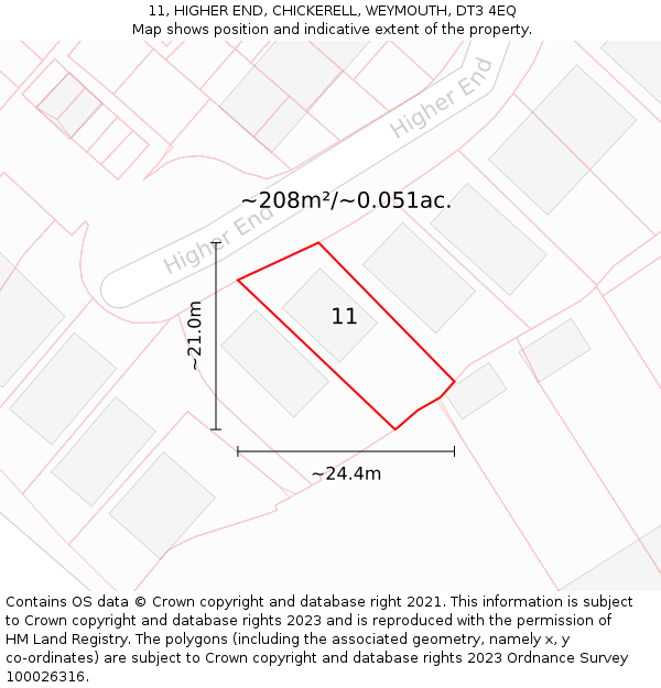 11, HIGHER END, CHICKERELL, WEYMOUTH, DT3 4EQ: Plot and title map