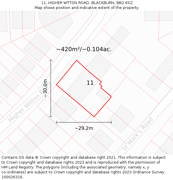 11, HIGHER WITTON ROAD, BLACKBURN, BB2 6SZ: Plot and title map