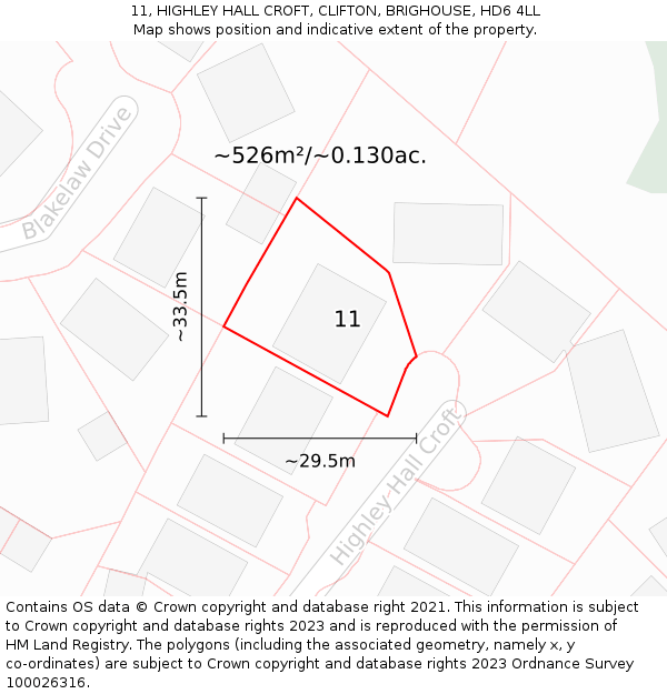 11, HIGHLEY HALL CROFT, CLIFTON, BRIGHOUSE, HD6 4LL: Plot and title map