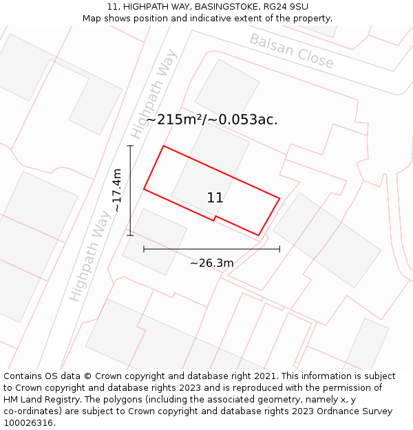 11, HIGHPATH WAY, BASINGSTOKE, RG24 9SU: Plot and title map