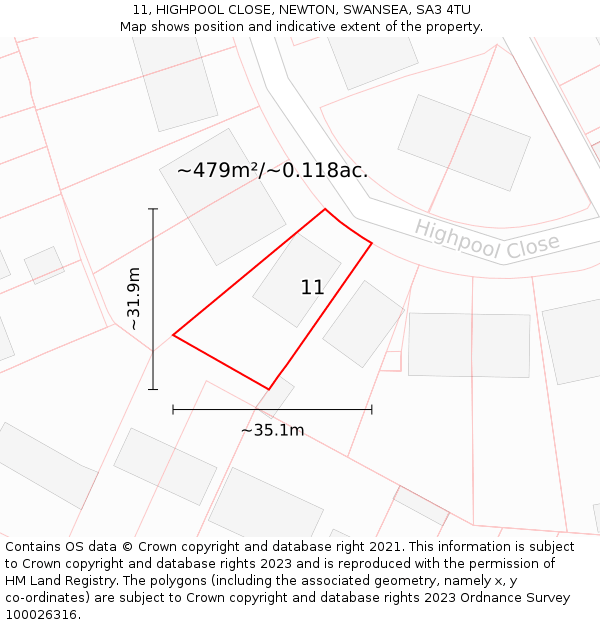 11, HIGHPOOL CLOSE, NEWTON, SWANSEA, SA3 4TU: Plot and title map