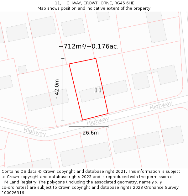 11, HIGHWAY, CROWTHORNE, RG45 6HE: Plot and title map