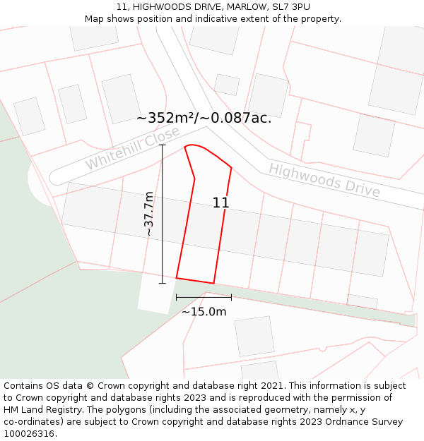 11, HIGHWOODS DRIVE, MARLOW, SL7 3PU: Plot and title map