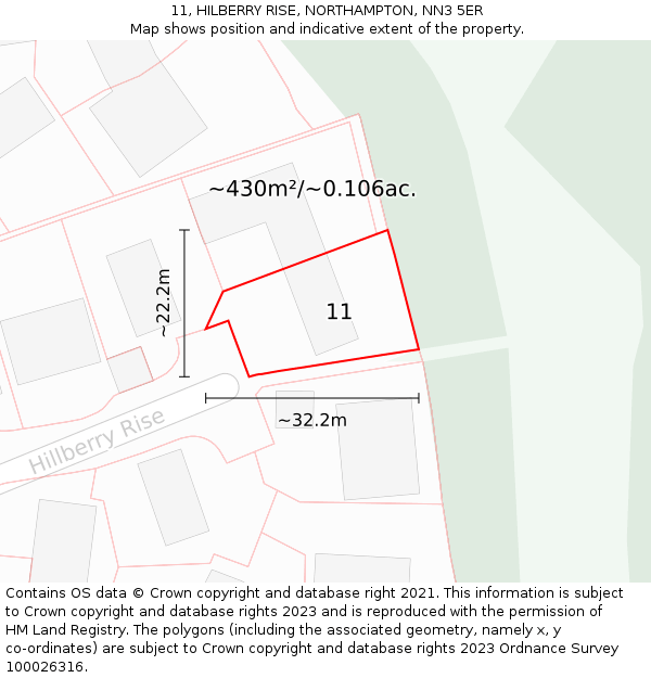 11, HILBERRY RISE, NORTHAMPTON, NN3 5ER: Plot and title map