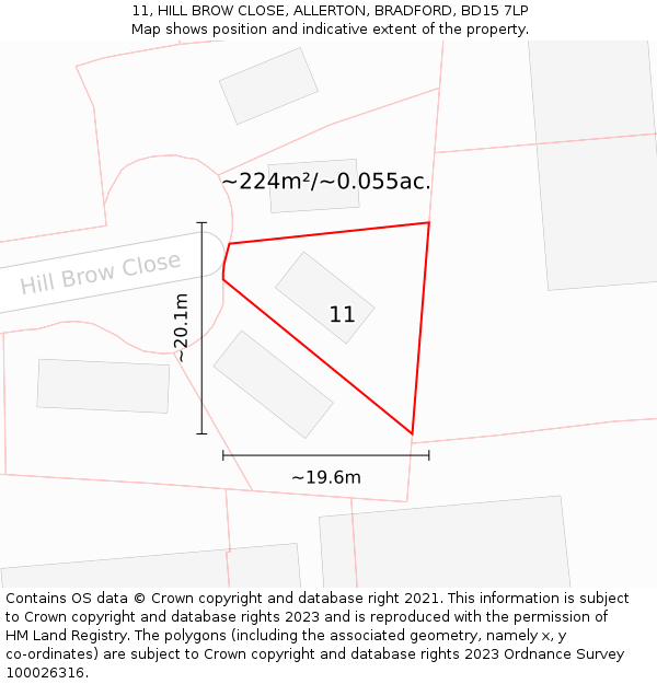 11, HILL BROW CLOSE, ALLERTON, BRADFORD, BD15 7LP: Plot and title map