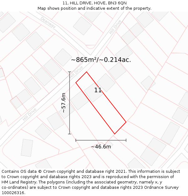 11, HILL DRIVE, HOVE, BN3 6QN: Plot and title map