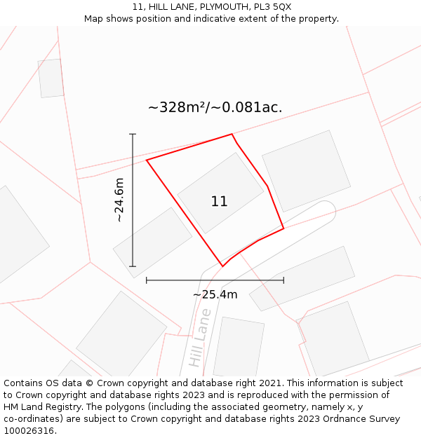 11, HILL LANE, PLYMOUTH, PL3 5QX: Plot and title map