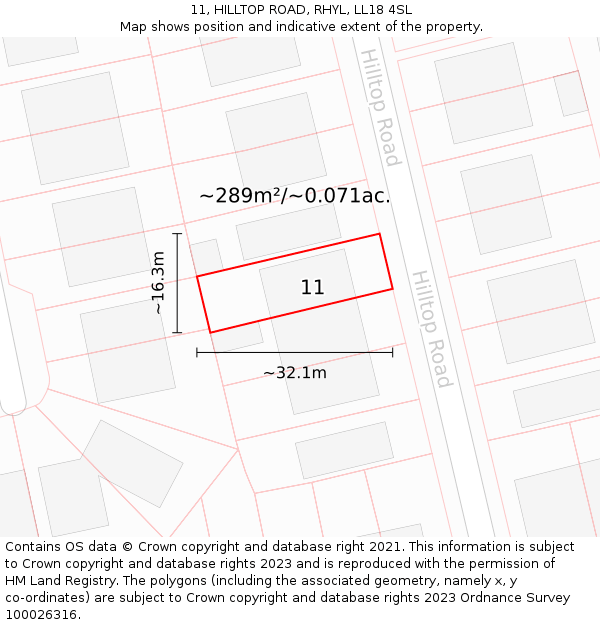 11, HILLTOP ROAD, RHYL, LL18 4SL: Plot and title map