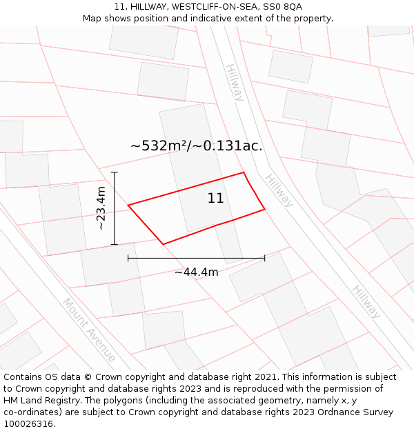 11, HILLWAY, WESTCLIFF-ON-SEA, SS0 8QA: Plot and title map