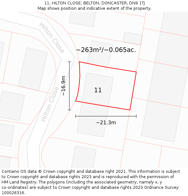 11, HILTON CLOSE, BELTON, DONCASTER, DN9 1TJ: Plot and title map