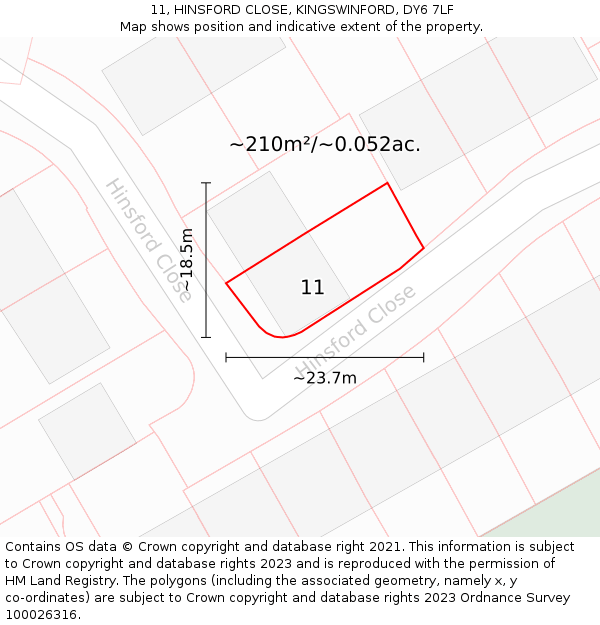 11, HINSFORD CLOSE, KINGSWINFORD, DY6 7LF: Plot and title map