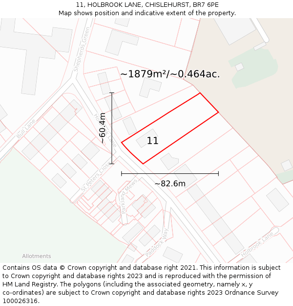 11, HOLBROOK LANE, CHISLEHURST, BR7 6PE: Plot and title map