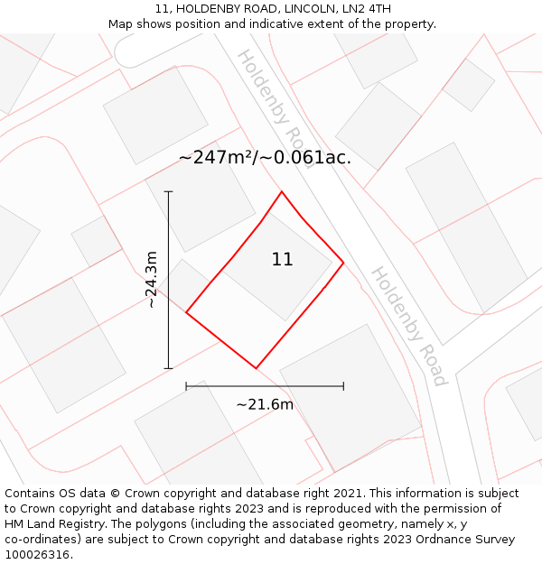 11, HOLDENBY ROAD, LINCOLN, LN2 4TH: Plot and title map