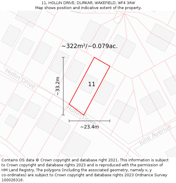 11, HOLLIN DRIVE, DURKAR, WAKEFIELD, WF4 3AW: Plot and title map