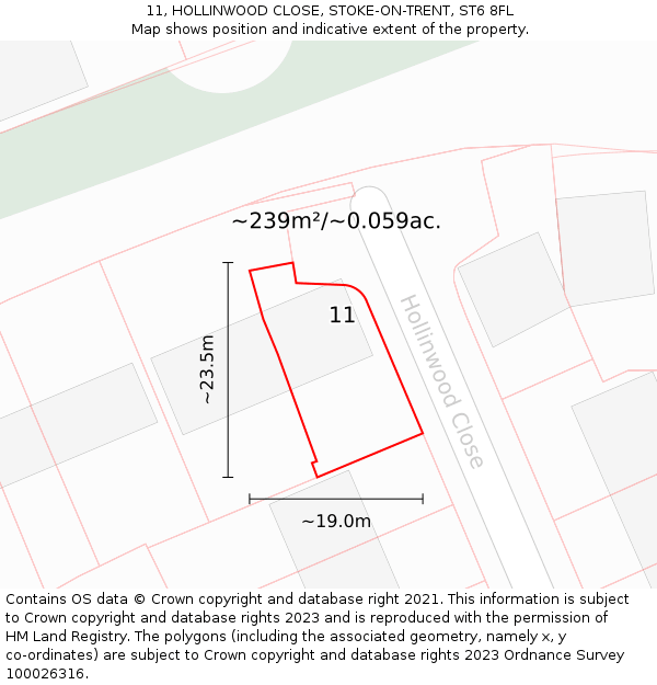 11, HOLLINWOOD CLOSE, STOKE-ON-TRENT, ST6 8FL: Plot and title map