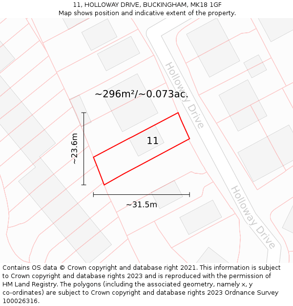11, HOLLOWAY DRIVE, BUCKINGHAM, MK18 1GF: Plot and title map