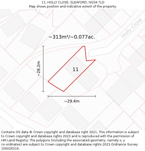 11, HOLLY CLOSE, SLEAFORD, NG34 7LD: Plot and title map