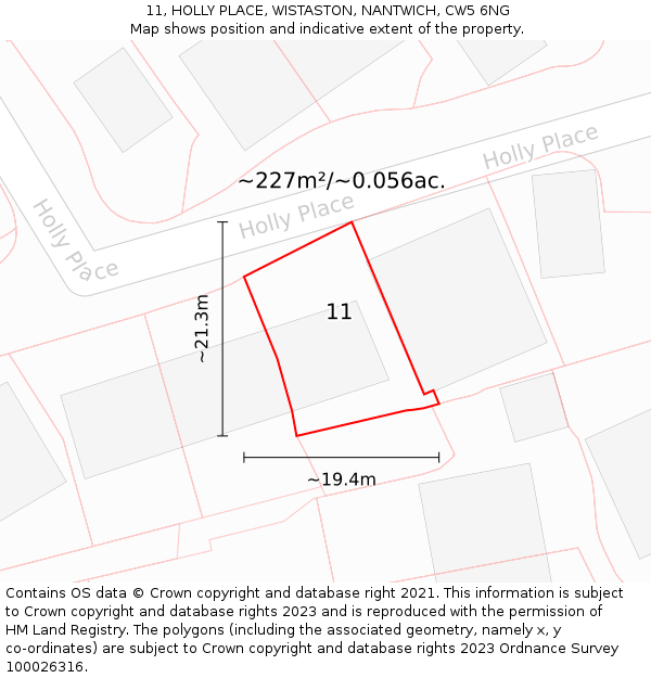 11, HOLLY PLACE, WISTASTON, NANTWICH, CW5 6NG: Plot and title map