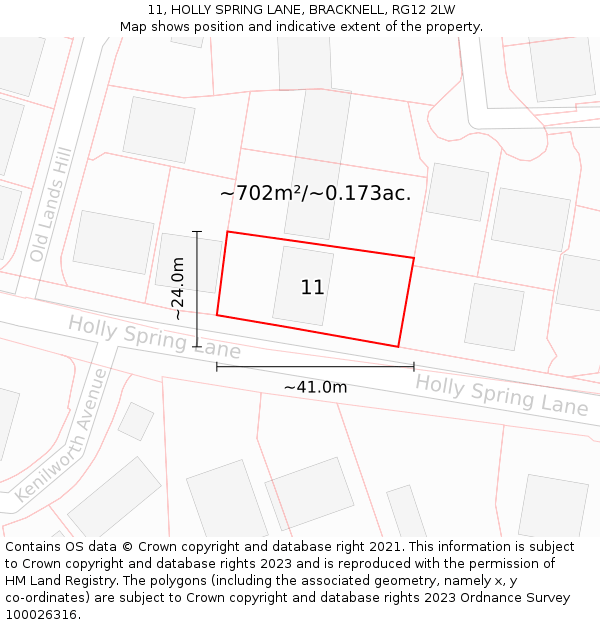 11, HOLLY SPRING LANE, BRACKNELL, RG12 2LW: Plot and title map