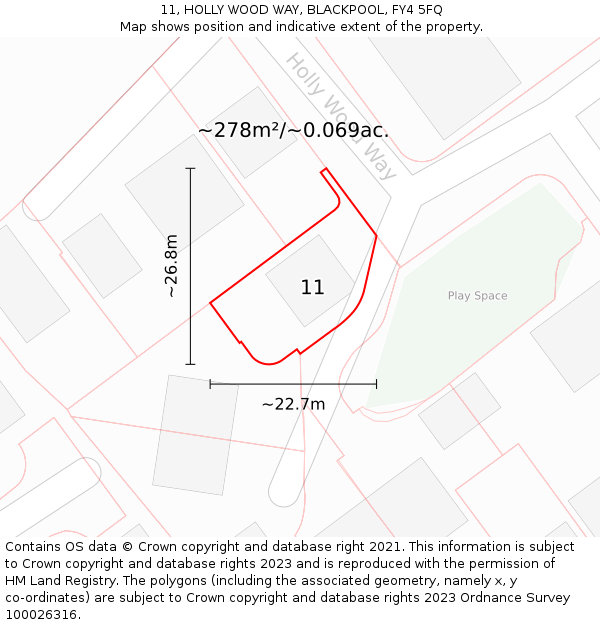 11, HOLLY WOOD WAY, BLACKPOOL, FY4 5FQ: Plot and title map