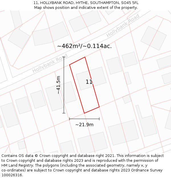 11, HOLLYBANK ROAD, HYTHE, SOUTHAMPTON, SO45 5FL: Plot and title map