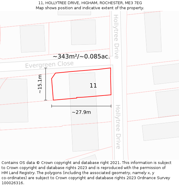 11, HOLLYTREE DRIVE, HIGHAM, ROCHESTER, ME3 7EG: Plot and title map