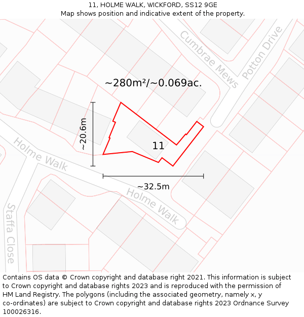 11, HOLME WALK, WICKFORD, SS12 9GE: Plot and title map