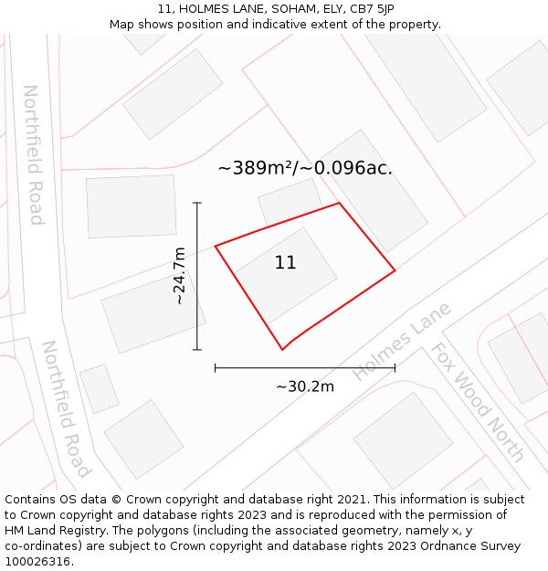 11, HOLMES LANE, SOHAM, ELY, CB7 5JP: Plot and title map