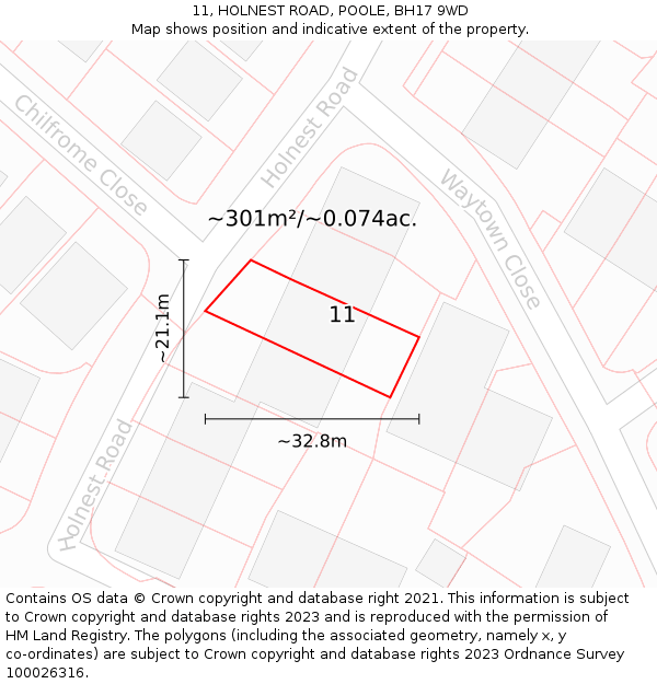 11, HOLNEST ROAD, POOLE, BH17 9WD: Plot and title map