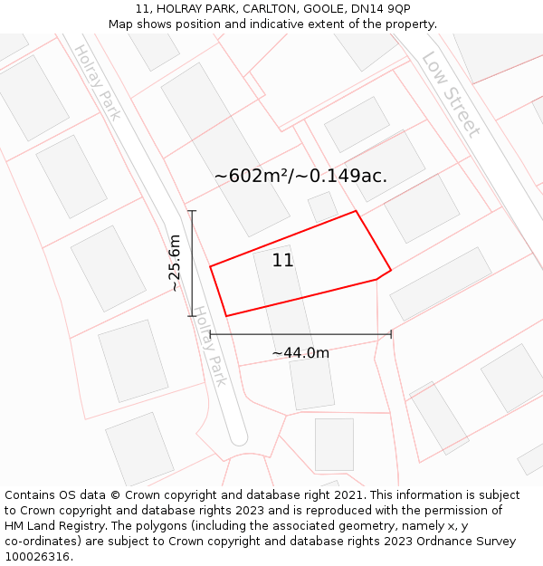 11, HOLRAY PARK, CARLTON, GOOLE, DN14 9QP: Plot and title map