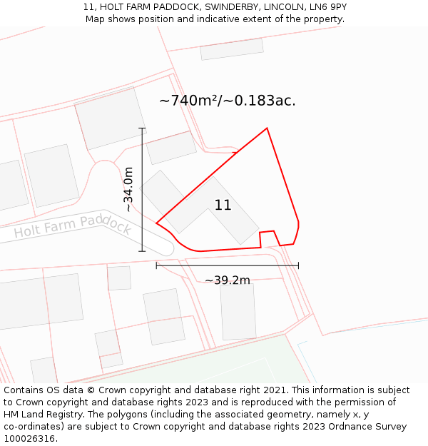 11, HOLT FARM PADDOCK, SWINDERBY, LINCOLN, LN6 9PY: Plot and title map