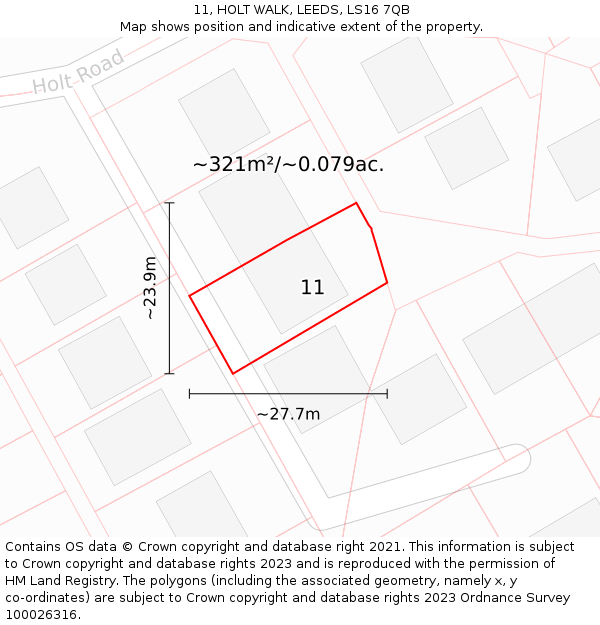 11, HOLT WALK, LEEDS, LS16 7QB: Plot and title map