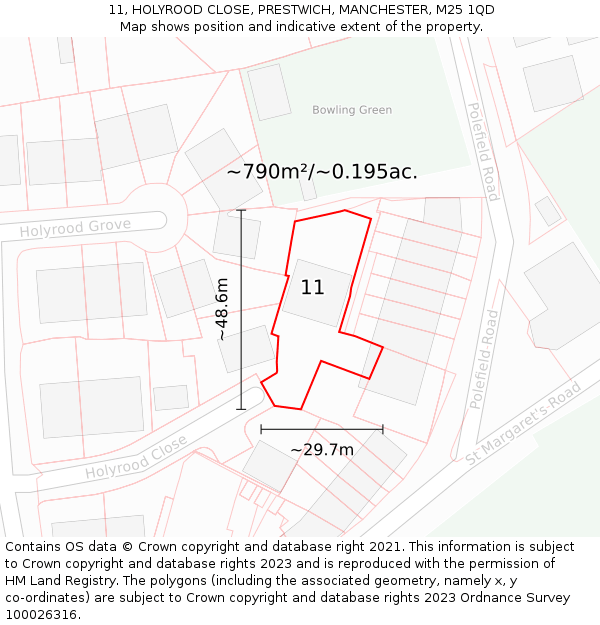 11, HOLYROOD CLOSE, PRESTWICH, MANCHESTER, M25 1QD: Plot and title map