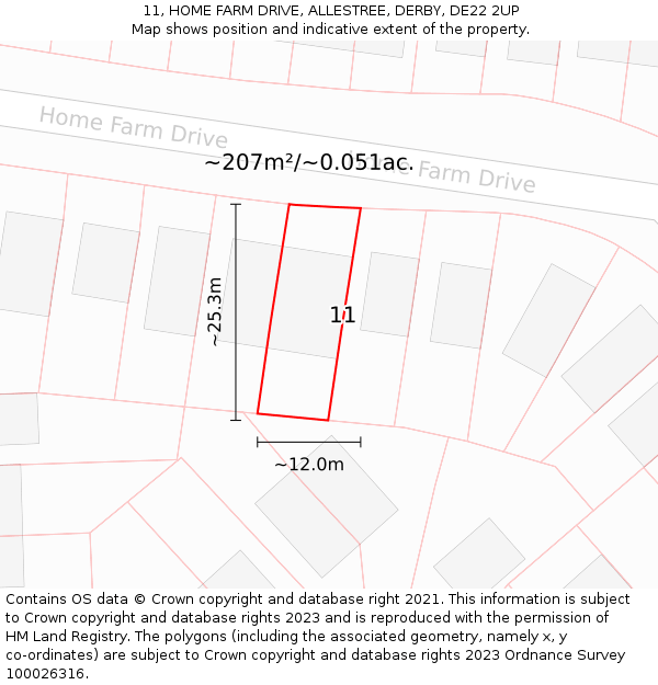 11, HOME FARM DRIVE, ALLESTREE, DERBY, DE22 2UP: Plot and title map