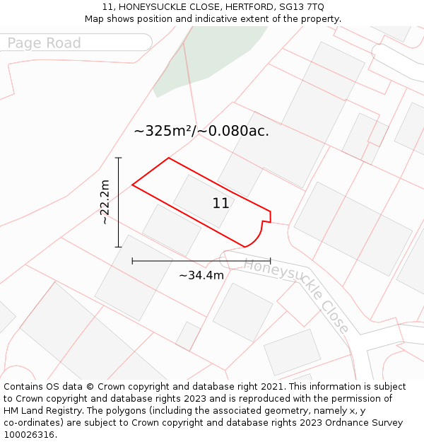 11, HONEYSUCKLE CLOSE, HERTFORD, SG13 7TQ: Plot and title map
